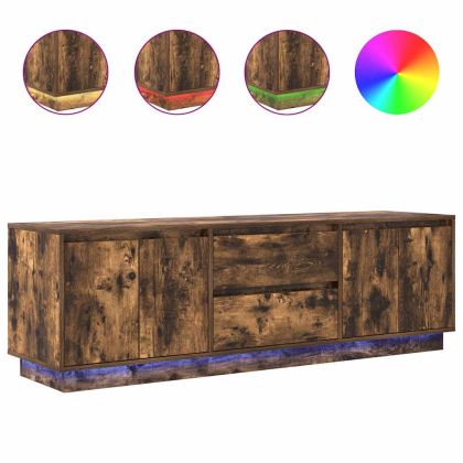 ТВ шкаф с LED осветление, опушен дъб, 160,5x41x50 см