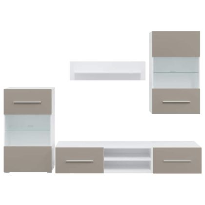 5 броя ТВ шкафове с LED осветление Сив камък инженерно дърво