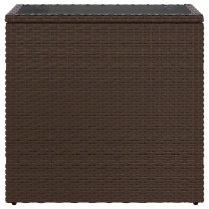Градинска маса със стъклен плот kафяв 58x27,5x55 см полиратан
