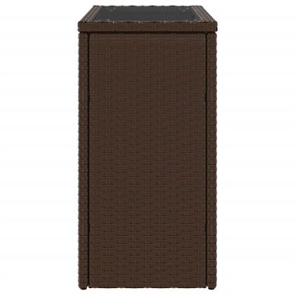 Градинска маса със стъклен плот kафяв 58x27,5x55 см полиратан