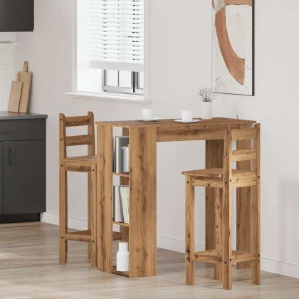 Бар маса с рафт, дъб артизан, 102x50x103,5 см, инженерно дърво