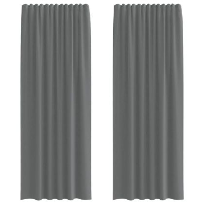 Пердета от воал с примки, 2 бр, тъмносиво, 140x260 см