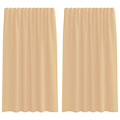 Воалени завеси с примки, 2 бр, пясък, 140x175 см