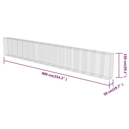 Габионна стена с капаци, поцинкована стомана, 900x50x150 см