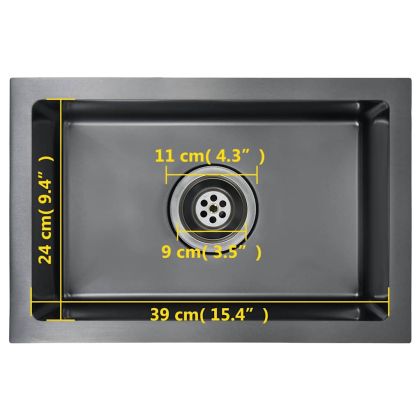 Ръчно изработена кухненска мивка, черна, неръждаема стомана