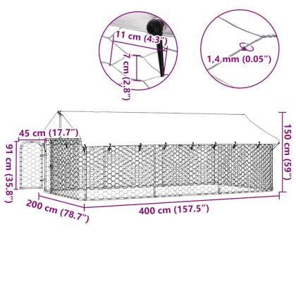 Дворна клетка за кучета с покрив, 400x200x150 см