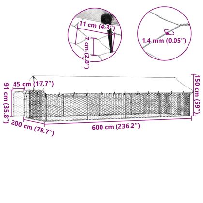 Дворна клетка за кучета с покрив, 600x200x150 см