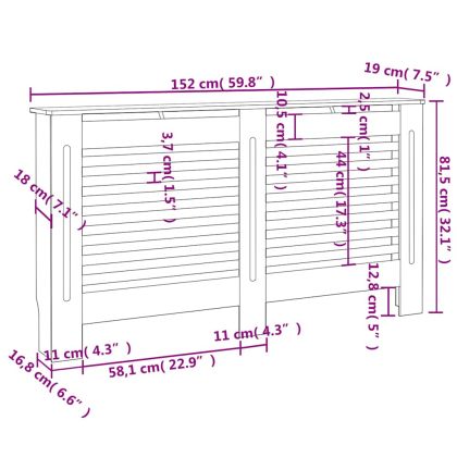 Параван за радиатор, бял, 152x19x81,5 см, МДФ