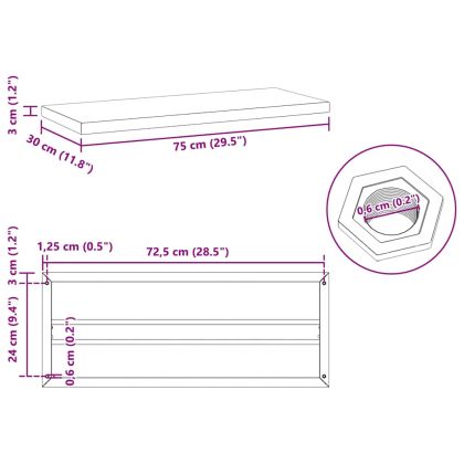 Стенни рафтове 2 бр 75x30x3 см черни неръждаема стомана
