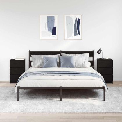 Нощни шкафчета с 3 чекмеджета, 2 бр, черни, 39x35x65 см