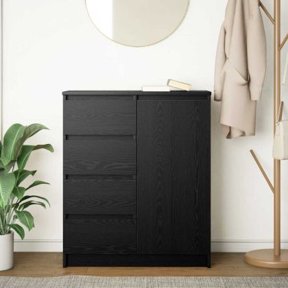 Бюфет с чекмеджета, черен дъб, 71x35x84 см, инженерно дърво