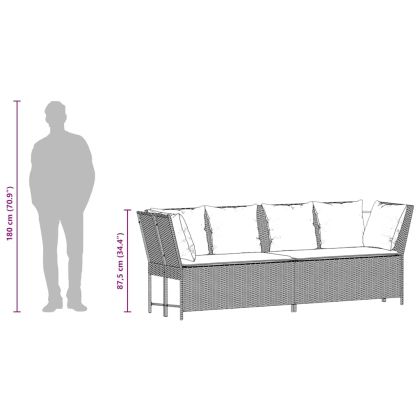 Градински диван с възглавници, черен полиратан