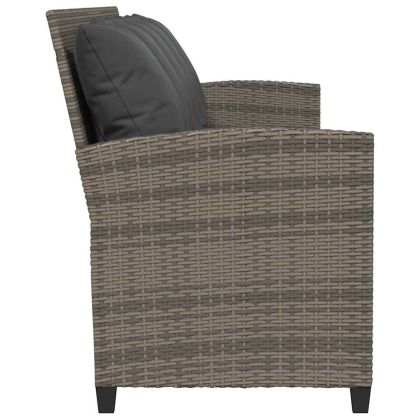Градински диван с възглавници 5-местен сив полиратан