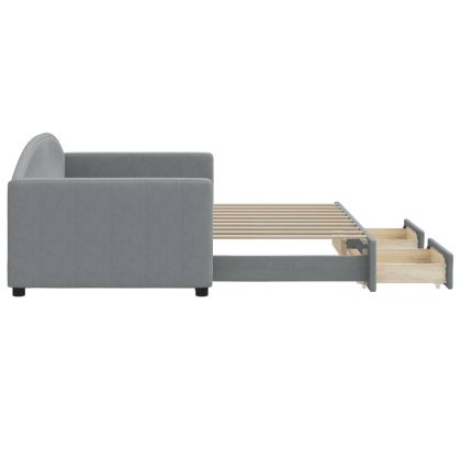 Канапе с изтеглящо легло и чекмеджета светлосиво 90x190 см плат