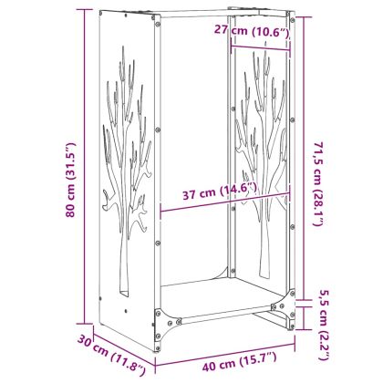 Стойка за дърва, бяла, 40x30x80 см, студеновалцувана стомана