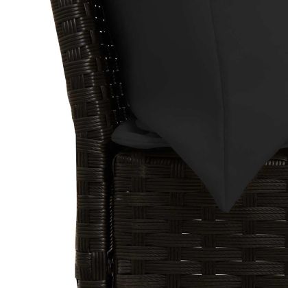 Градински диван с възглавници, черен полиратан