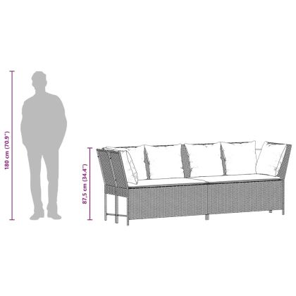 Градински диван с възглавници, черен полиратан