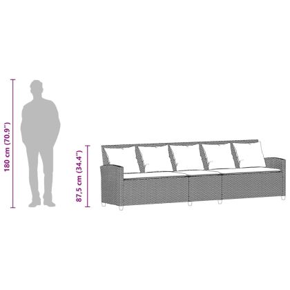 Градински диван с възглавници 5-местен бежов полиратан
