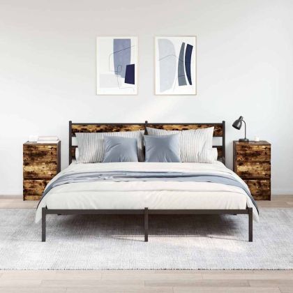 Нощни шкафчета с 3 чекмеджета, 2 бр, опушен дъб, 39x35x65 см