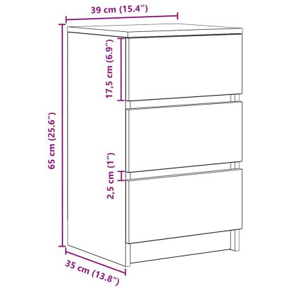 Нощно шкафче с 3 чекмеджета, черни, 39x35x65 см