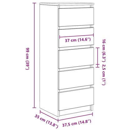 Бюфет с чекмеджета, кафяв дъб, 37,5x35x99 см, инженерно дърво