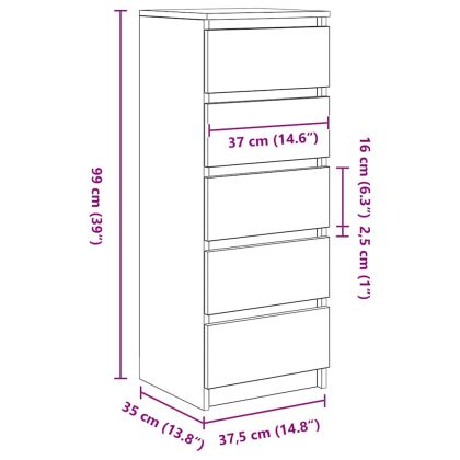 Бюфет с чекмеджета, опушен дъб, 37,5x35x99 см, инженерно дърво