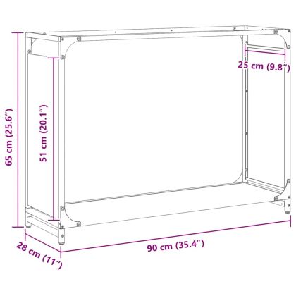 Стойка за дърва, черна, 90x28x65 см, студеновалцувана стомана
