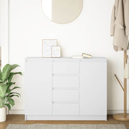 Бюфет с чекмеджета, бял, 100,5x35x76 см, инженерно дърво