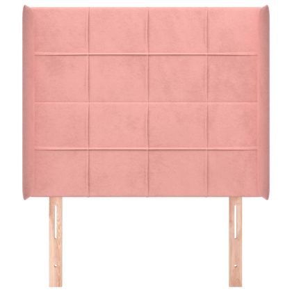 Горна табла за легло с уши, розова, 93x16x118/128 см, кадифе