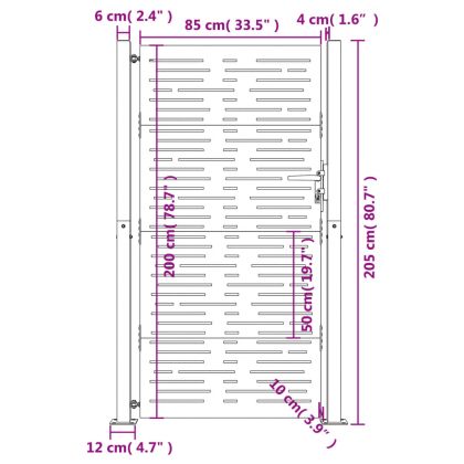 Градинска порта 100x200 см, кортенова стомана, квадратен дизайн
