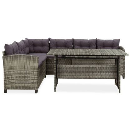 Градински комплект с възглавници, 2 части, полиратан, сив