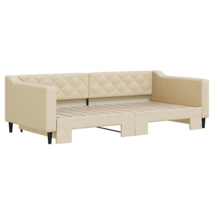 Канапе с изтеглящо разтегателно легло кремаво 100x200 см плат