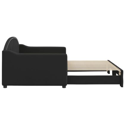 Канапе с изтеглящо разтегателно легло черно 90x200 см плат