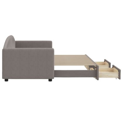Канапе с изтеглящо легло и чекмеджета таупе 80x200 см плат