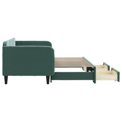 Канапе изтеглящо легло и чекмеджета тъмнозелен 90x200 см кадифе