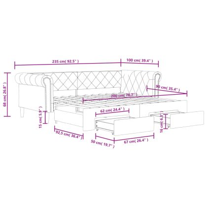 Канапе с изтеглящо легло и чекмеджета черно 90x200 см еко кожа