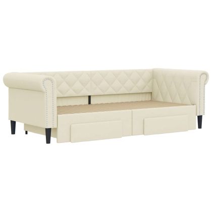 Канапе с изтеглящо легло и чекмеджета кремаво 90x200см еко кожа