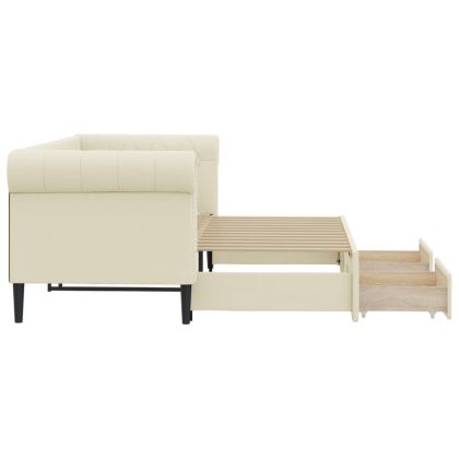 Канапе с изтеглящо легло и чекмеджета кремаво 90x200см еко кожа