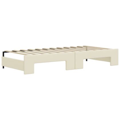 Канапе с изтеглящо легло и чекмеджета кремаво 90x200см еко кожа