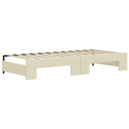 Канапе с походно легло, кремаво, 90x200 см изкуствена кожа