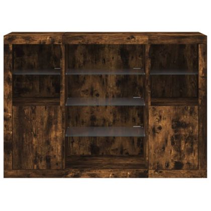 Сайдборди с LED осветление, 3 бр, опушен дъб, инженерно дърво