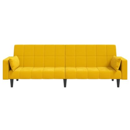 2-местно разтегателно канапе с две възглавници, жълто, кадифе