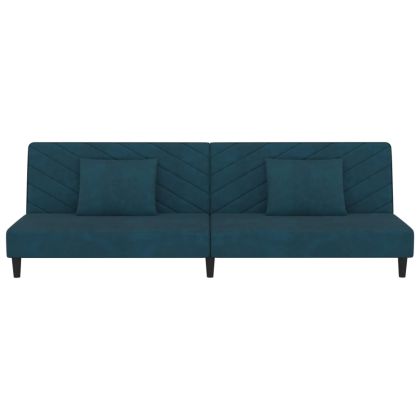 2-местно разтегателно канапе с две възглавници, синьо, кадифе