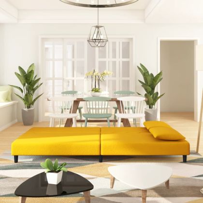 2-местно разтегателно канапе с две възглавници, жълто, кадифе