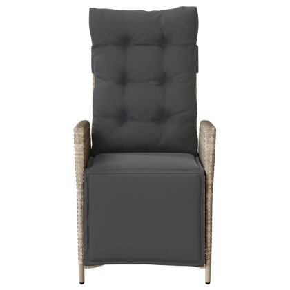 Накланящ се градински стол с опора за крака светлосив полиратан