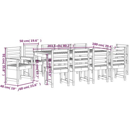 Градински трапезен комплект от 11 части, бял, масивен бор