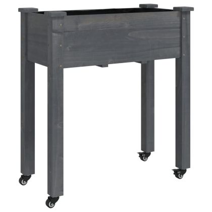 Плантер на колела с вложка сив 71x37x80 см масивна ела