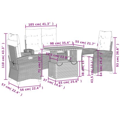 Градински комплект с възглавници, 4 части, бежов полиратан