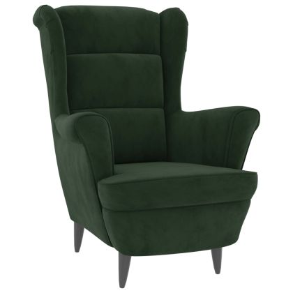 Фотьойл Wingback с табуретка, тъмнозелена, кадифе
