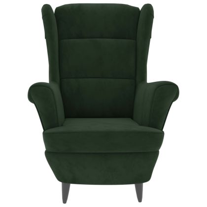 Фотьойл Wingback с табуретка, тъмнозелена, кадифе